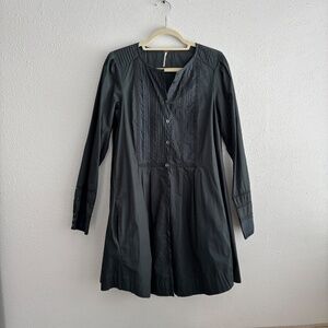 Free People Grey 100% Cotton Pleated Button Down Mini Dress/Tunic